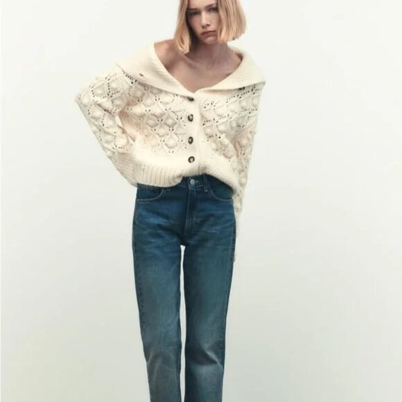 Zara Pompom Knit Cardigan Jacket Bloggers Favourite Cream Ecru Size Small - Picture 10 of 10